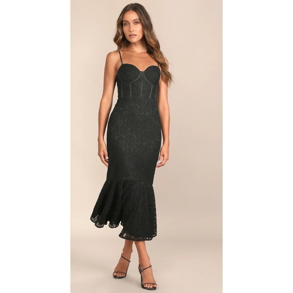 Lulu's Found Your Love Black Lace Sleeveless Trumpet Dress Women's Size XS NWT!